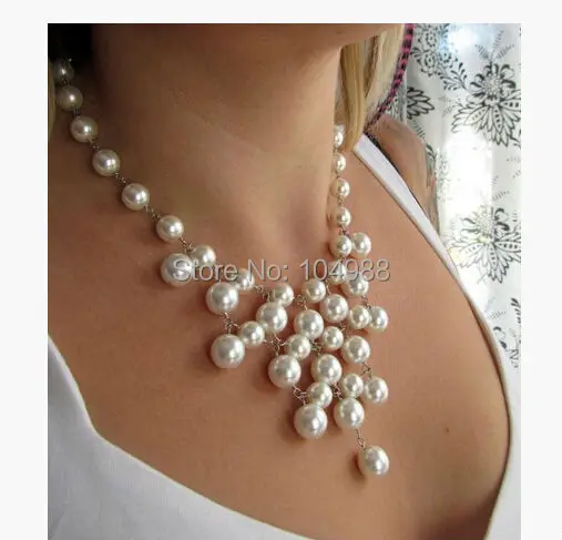 

NEW ARRIVALS STYLE P33 WOMEN FASHION SILVER CHAINS IMITATION WHITE PEARLS NECKLACE JEWELRY 2 COLORS