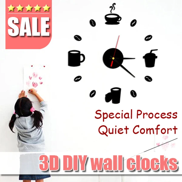 Кофейные чашки кухонные настенные художественные 3d diy часы зеркало современный