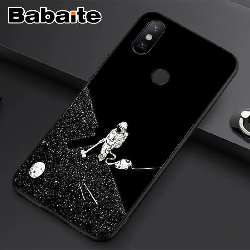 Babaite Pretty Space Moon Astronaut cat Black Phone Case Cover for Redmi 5 plus Note 5 Xuiaomi Mi 8 8SE 6 MIX 2 2S Mobile Cases