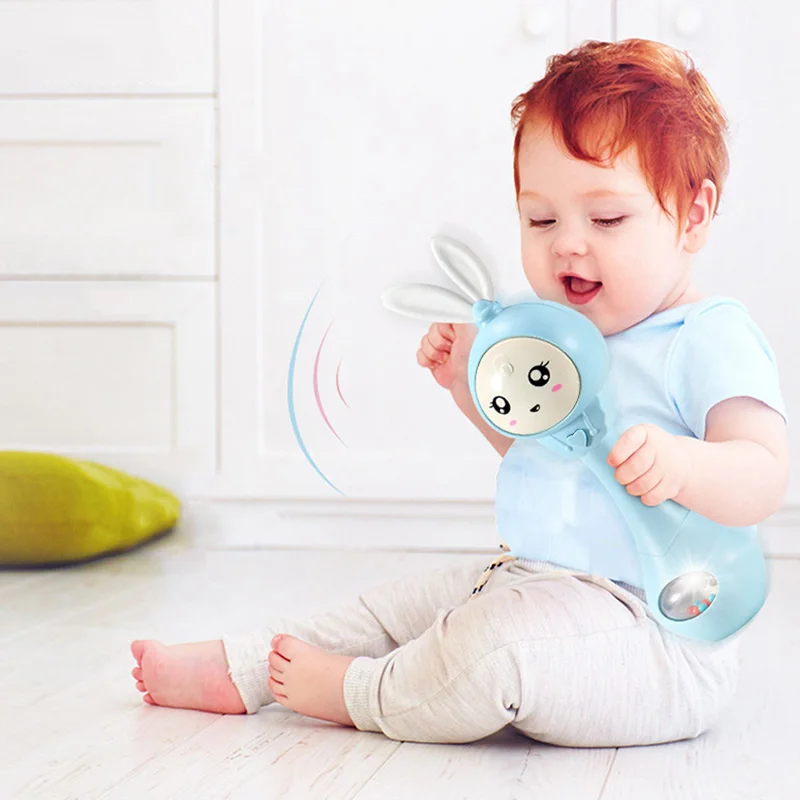 

Детские погремушки, погремушки, игрушки в форме кролика, пазл, музыка и мигание, могут кусать игрушки для детей 6-12 месяцев, NBB0224