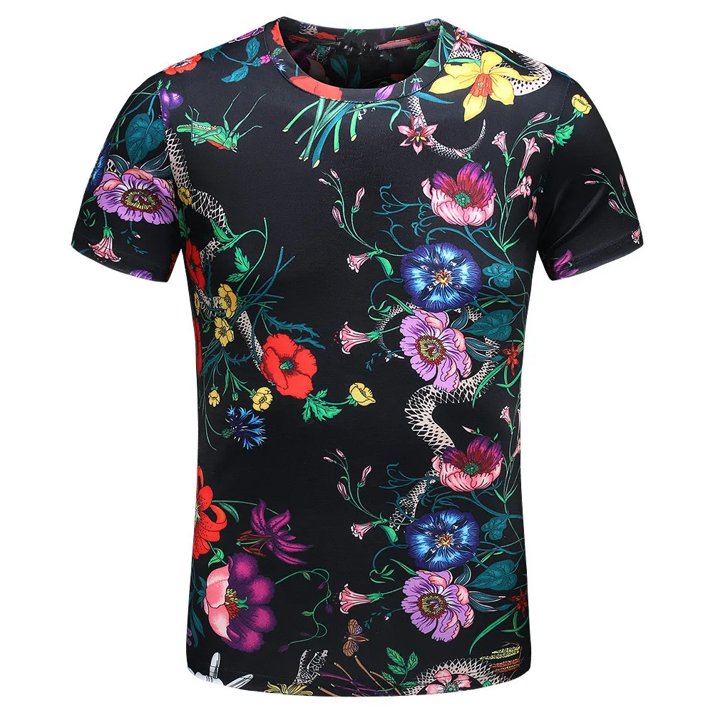 

New 2019 Men Pastoral flower snake T Shirts kanye T-Shirt Hip Hop Skateboard Street Cotton T-Shirts Tee Top S-XXXL Plug #F68
