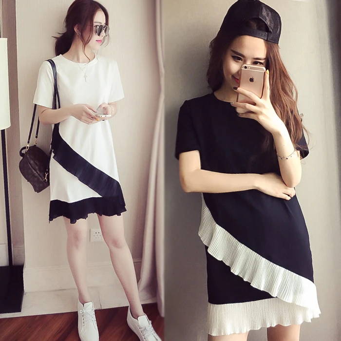 Mozhini Black color Fashion summer dress big size chiffon ruffles loose student style Club Party Dress Shirt vest | Женская одежда
