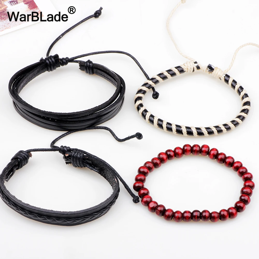 WBL DIY 4 шт./компл. кожаный плетеный браслет Винтажный Мужской очаровательный из