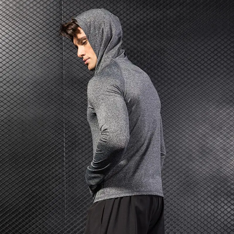 Autumn Running Jacket Elastic Cap Hoodies For men Long sleeve Sweatshirt bodybuilding Jerseys Fitness Zipper Yoga Sportswear | Спорт и