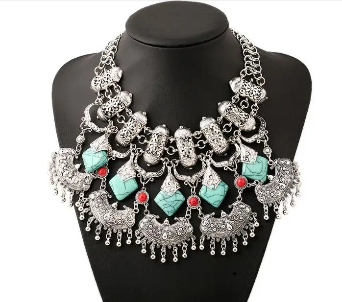 

New Retro Alloy Long Tassels Boho Maxi Colar Necklace Sequins Collier Plastron Gros Femme 2022 Alloy Rhinestone Necklaces