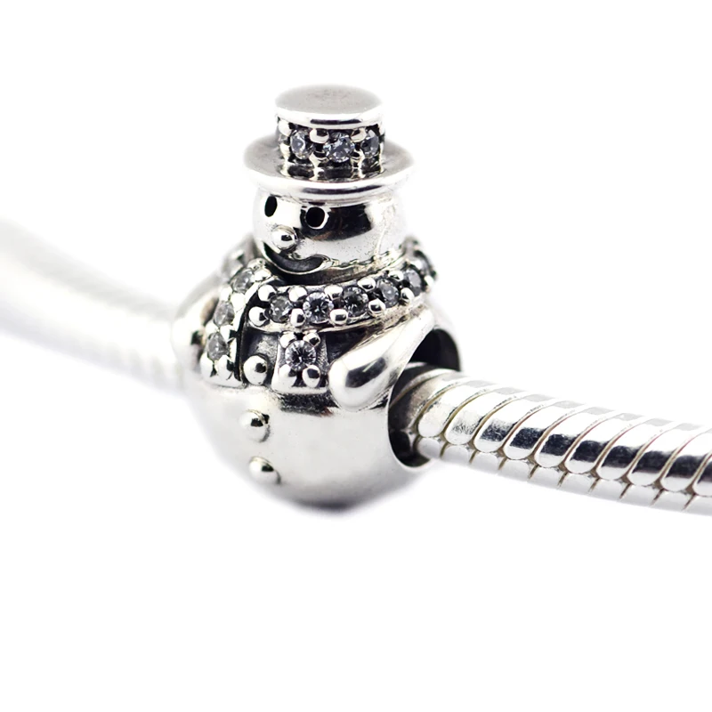 

Top Selling Snowman Charm Beads with Clear CZ Authentic 925 Sterling-Silver-Jewelry Fits Western Charms Bracelets FL488