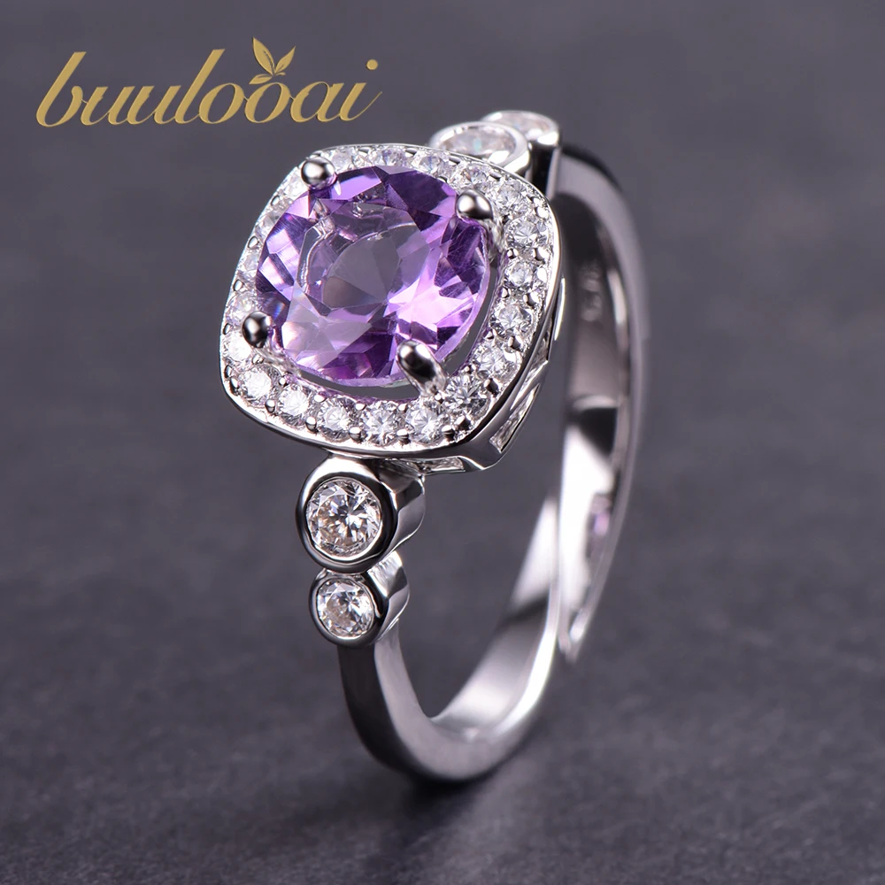 Buulooai 7*7 мм 1.66ct Фиолетовый аметист камень для рождения солитер кольцо Твердые