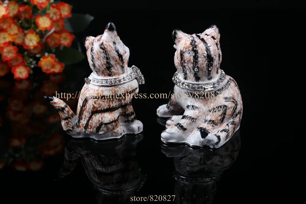 New Couple Design Cat  Jewelry Box Female and Male Cats Trinket Gift Box Set of 2 Cat Lovers Trinket Gift Box