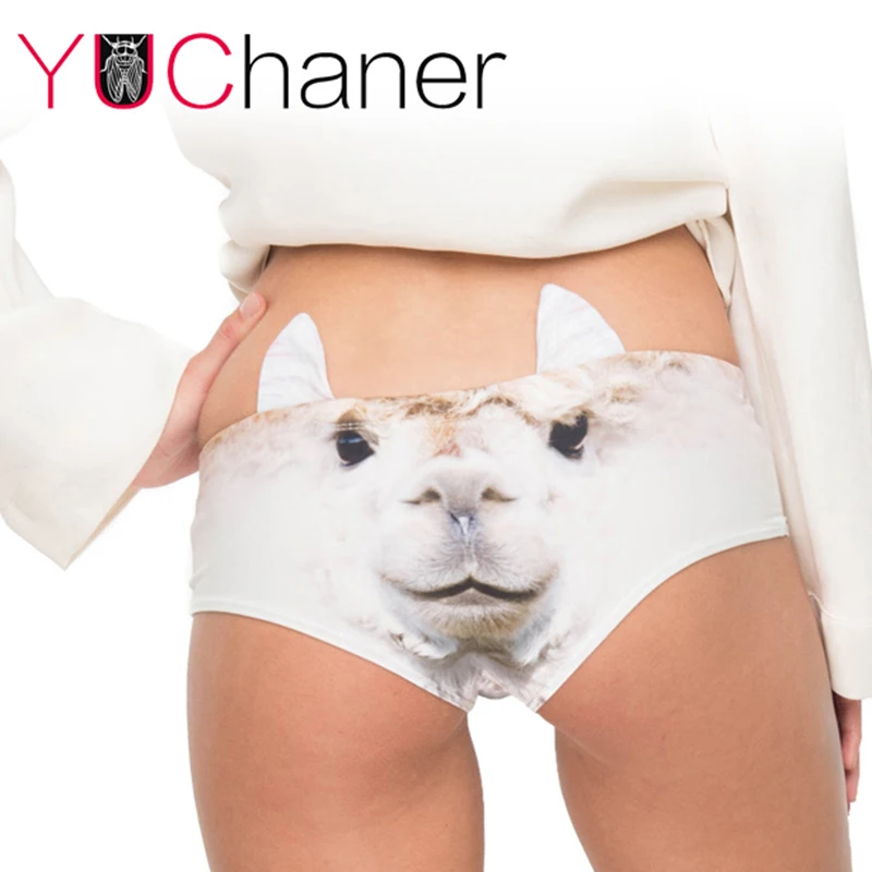 

2017 New 3D Printed Animal LAMA Alpaca Hipsters Panty Sexy Women's Panties With Ear lingerie crotchless panties