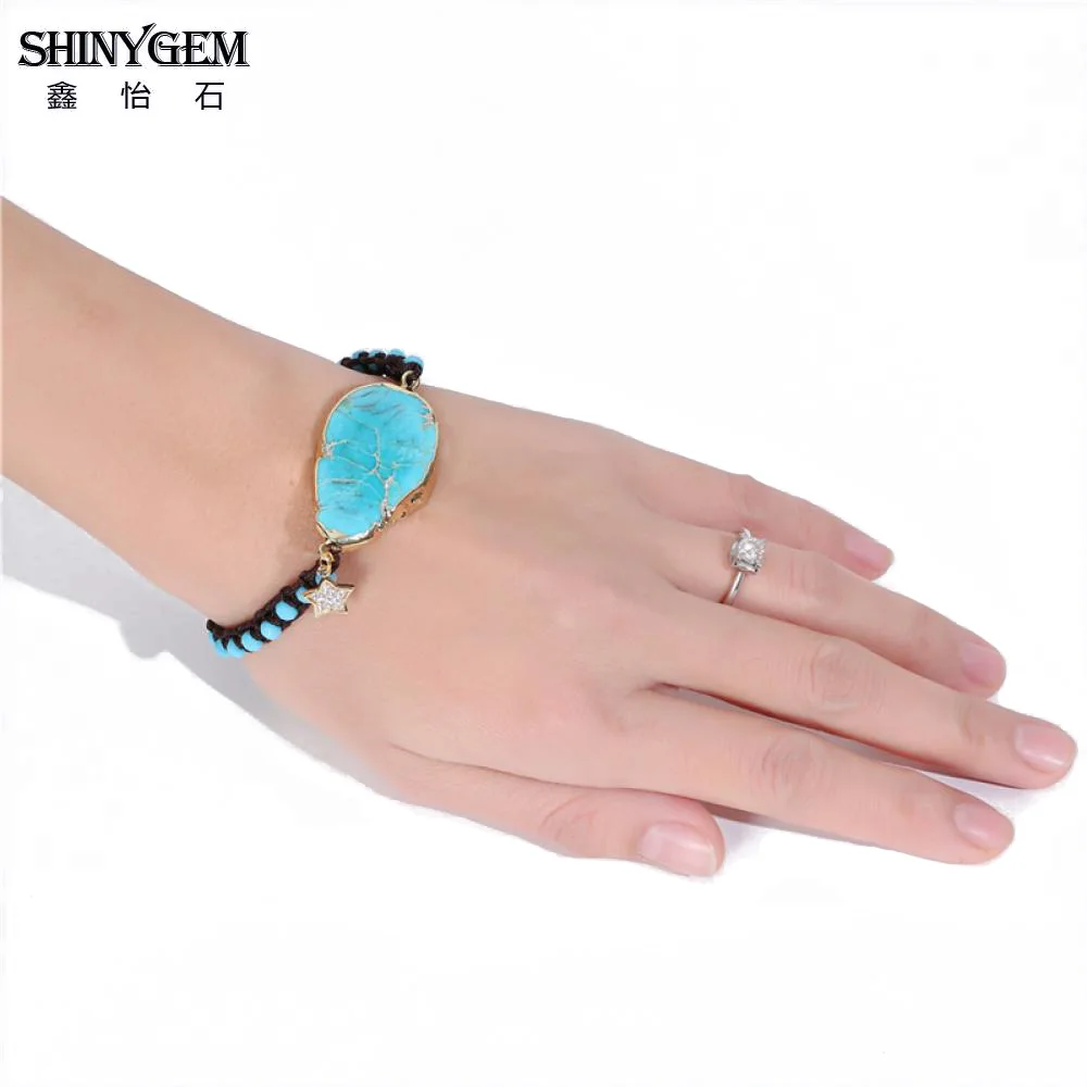 SHINYGEM Императорский голубой морской камень из осадочной породы браслеты Абак Бусы коса браслет милый большой натуральный камень браслеты для женщин