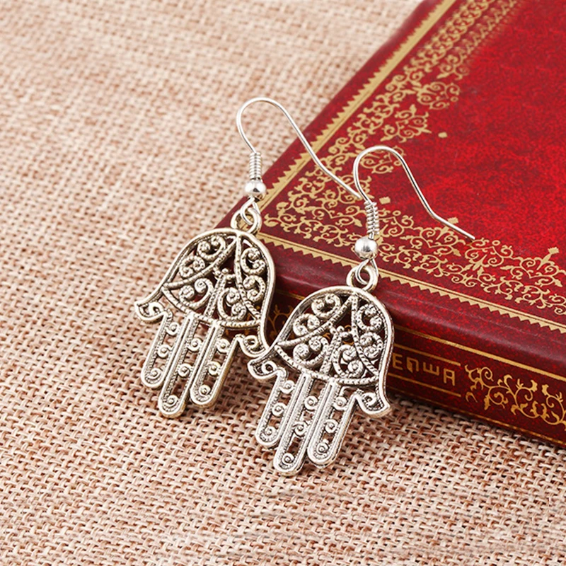 Hamsa Hand Earrings Vintage Turkish Faztima Lucky Women Hook Drop Long Statement Brincos Femme | Украшения и аксессуары