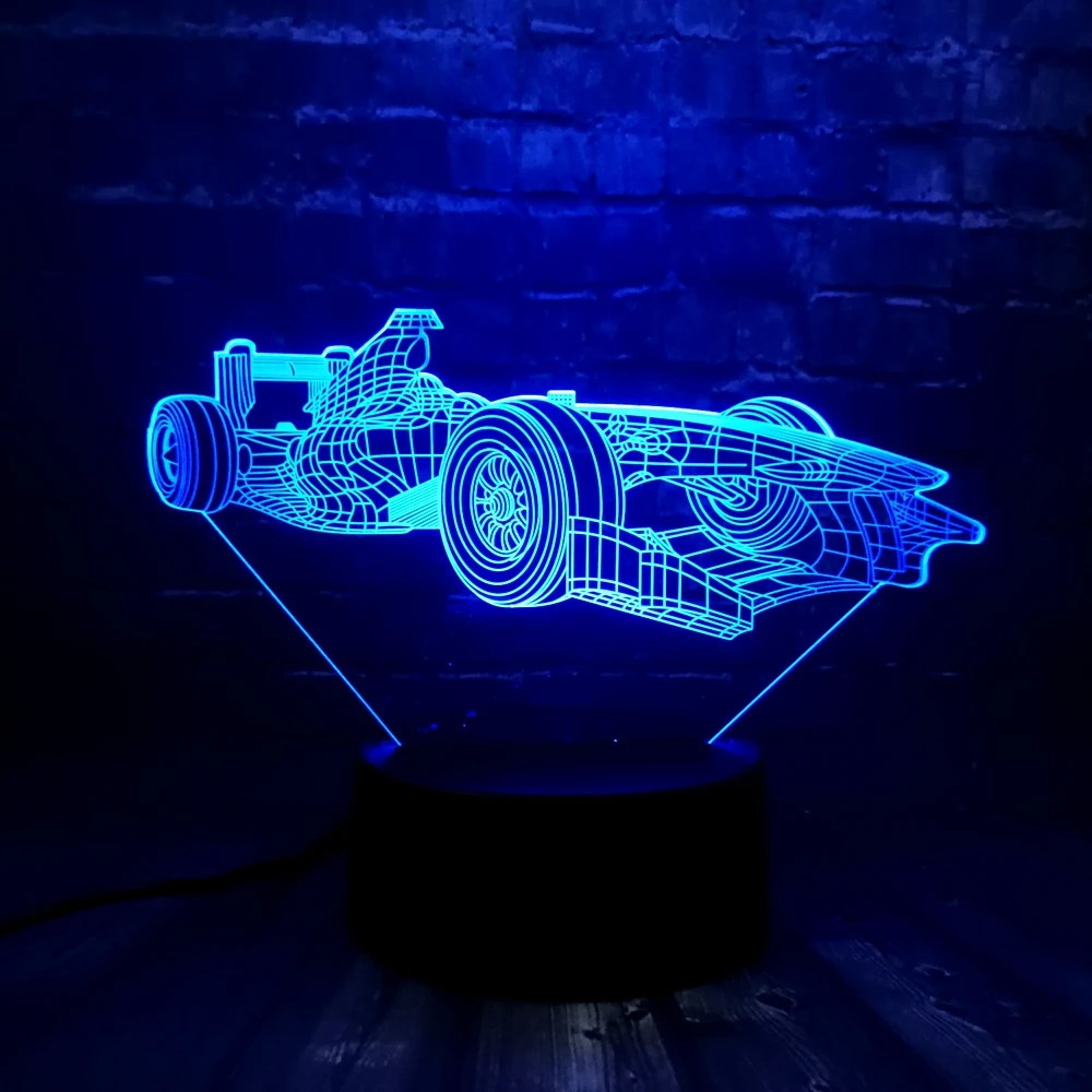 Прохладный автомобиль гоночный F1 3D светодиодный ночной Светильник RGB Декор