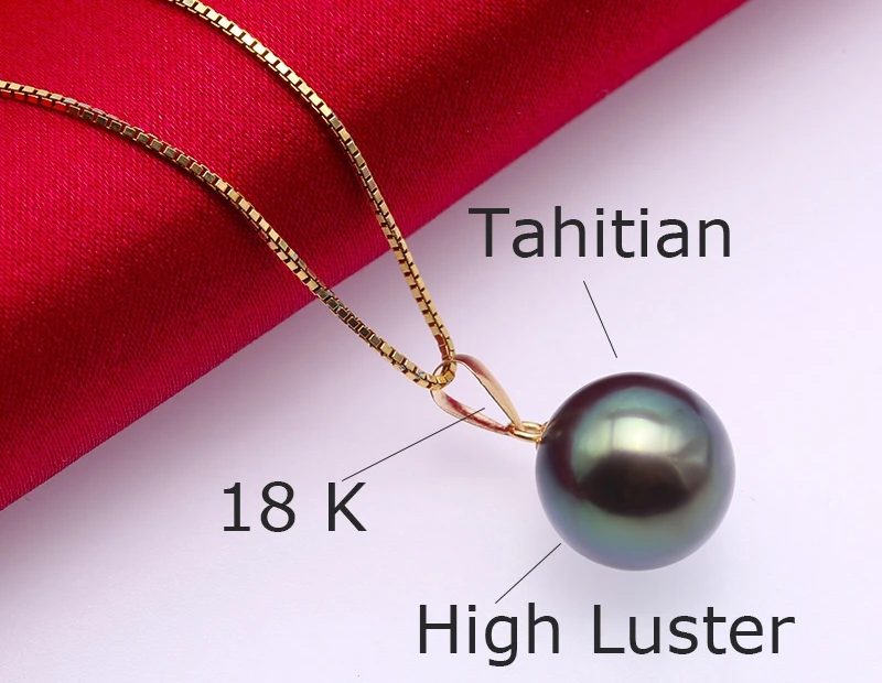 18 К золото 10 0 мм Павлин зеленый Tahitian кулон жемчуг Южное море культивированный