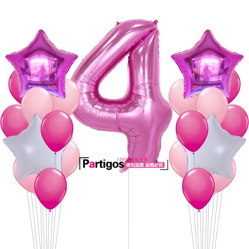 21 шт. Baby Shower 1st День рождения Декор 40 дюймов номер 1 Фольга Шарики поставки для маленьких мальчиков и девочек шары 2.2 г латекс Гелий Globos - Цвет: F-Hot Pink 4