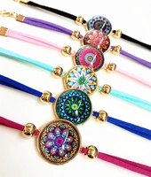 24pcs plated gold mandala bandanna paisley india style lattice wavepoint glass charm bracelets for girls women wholesale