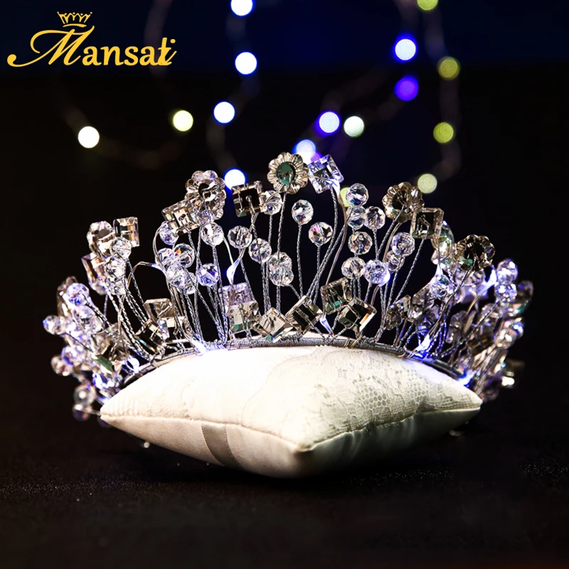 Супер Роскошная Светодиодная лента для волос женщин Свадебная Хрустальная тиара