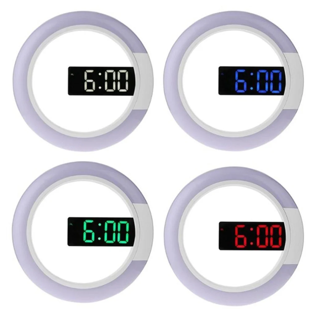 Alarm Hollow LED Display Mirror Mini Temperature Ring Shaped Simple Digital Time Memory Wall Clock | Дом и сад