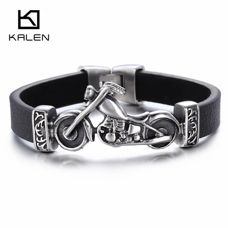 KB59313-BD Kalen новые уникальные мужские ювелирные изделия из нержавеющей стали подвеска "мотоцикл" браслет, рок, панк прочные кожаные браслеты дешевый классный подарок - Окраска металла: KB59313-BD