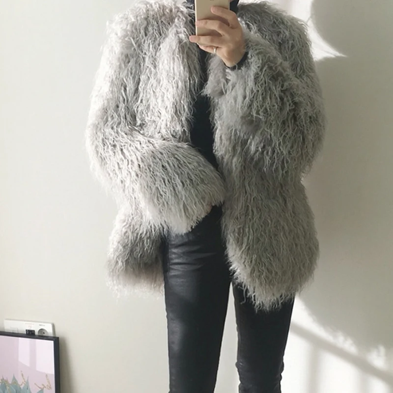 Осень пальто с мехом женский розовый мода slim имитация Монголия овечьем меху короткие зимняя куртка Большие размеры Для женщин Повседневная Куртка парка A118