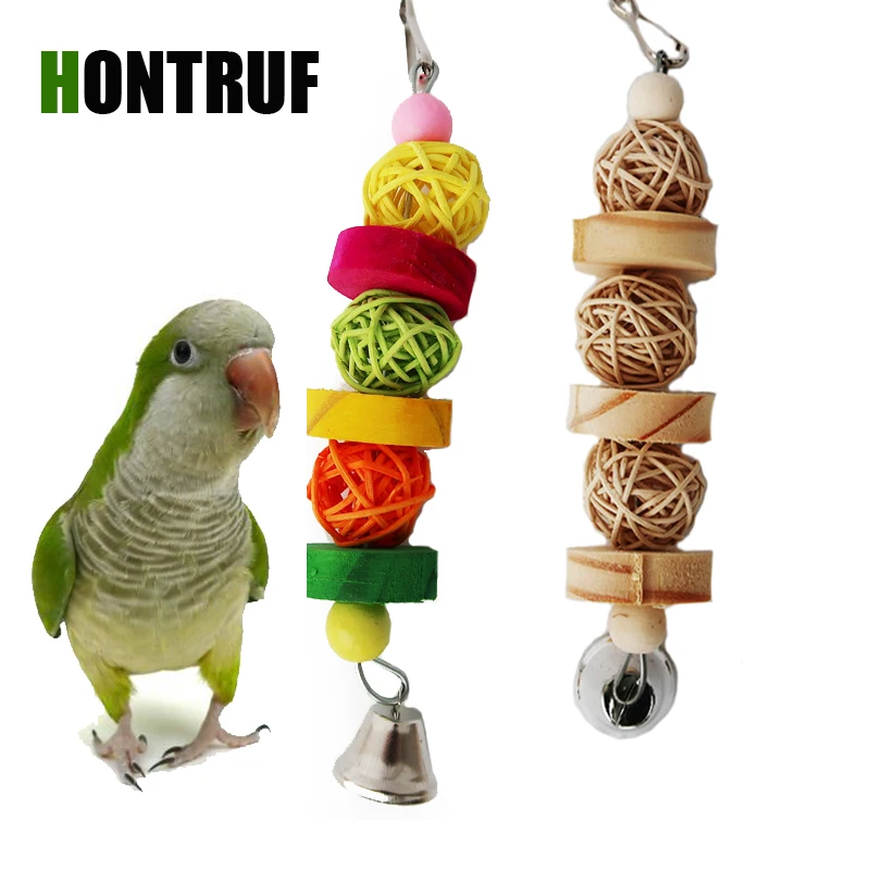 Budgerigar Cockatoo Agapornis Parrot Supplies Bird Toys Wooden Bite Rattan Ball Molar | Дом и сад