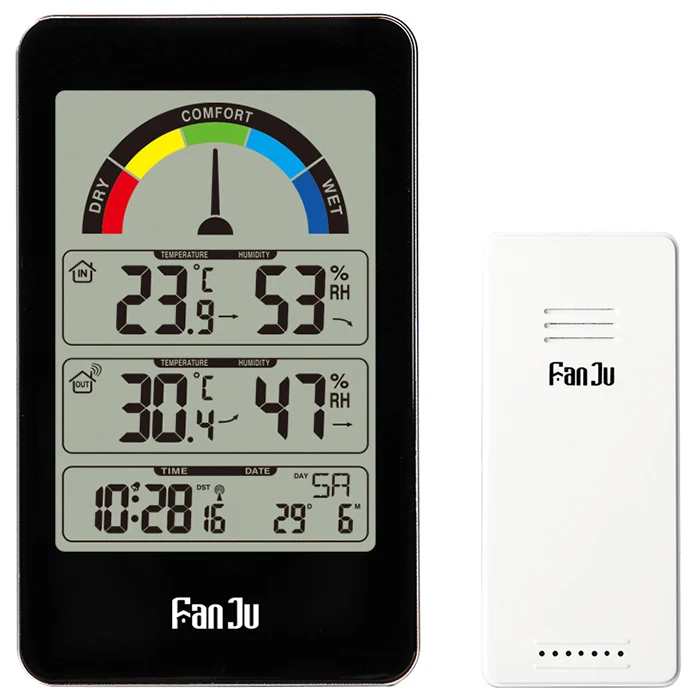 Black FanJu FJ3356 термометр метеостанции цифровой будильник настенные Крытый улица электронный гигрометр комфорт индикация - Цвет: Black