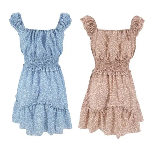 Женское Короткое платье в горошек повседневное пляжное стиле бохо на завязках с