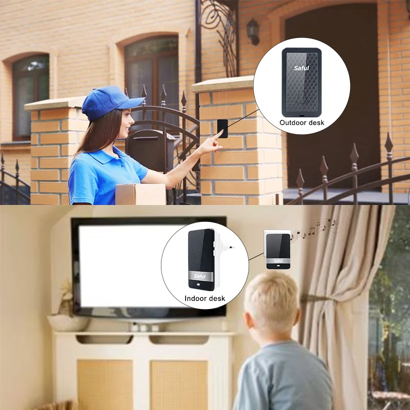 Беспроводной дверной звонок Saful без аккумулятора водонепроницаемый