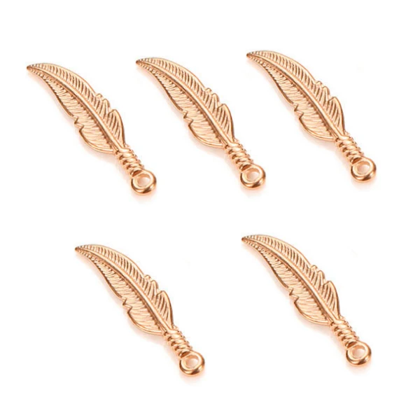 Rose gold 5 шт./лот Панк Мода для женщин и мужчин Нержавеющая Сталь Подвески в виде пера листья кулон сделай сам для изготовления ожерелья ювелирных изделий - Окраска металла: Rose gold