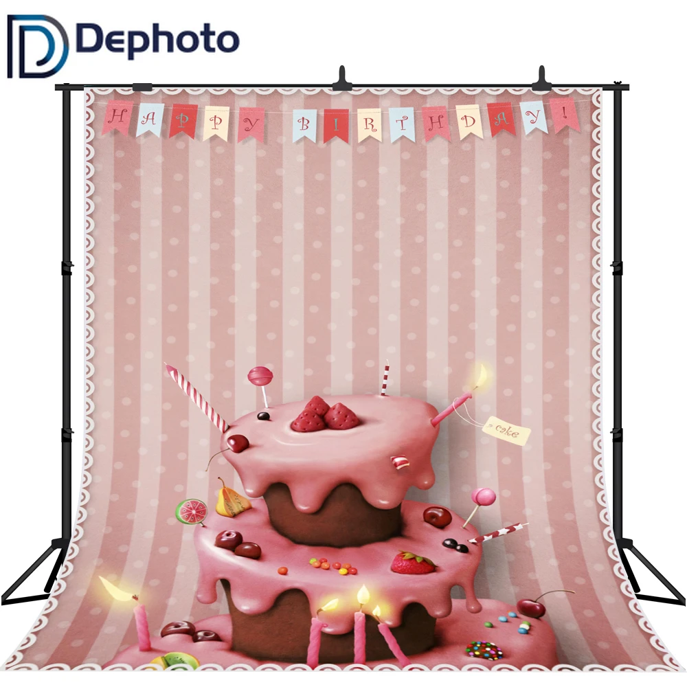 DePhoto фон для фотосъемки с днем рождения Сладкие Фруктовые флажки торта Вечерние