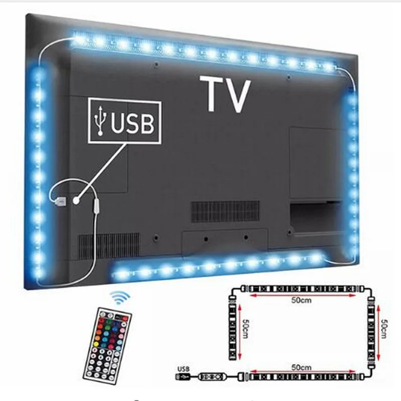 1 м 2 м 3 м ТВ USB водостойкий SMD светодиодные полосы 5050 RGB многоцветный ТВ фон Настольный фон с подсветкой ТВ Компьютерный дисплей
