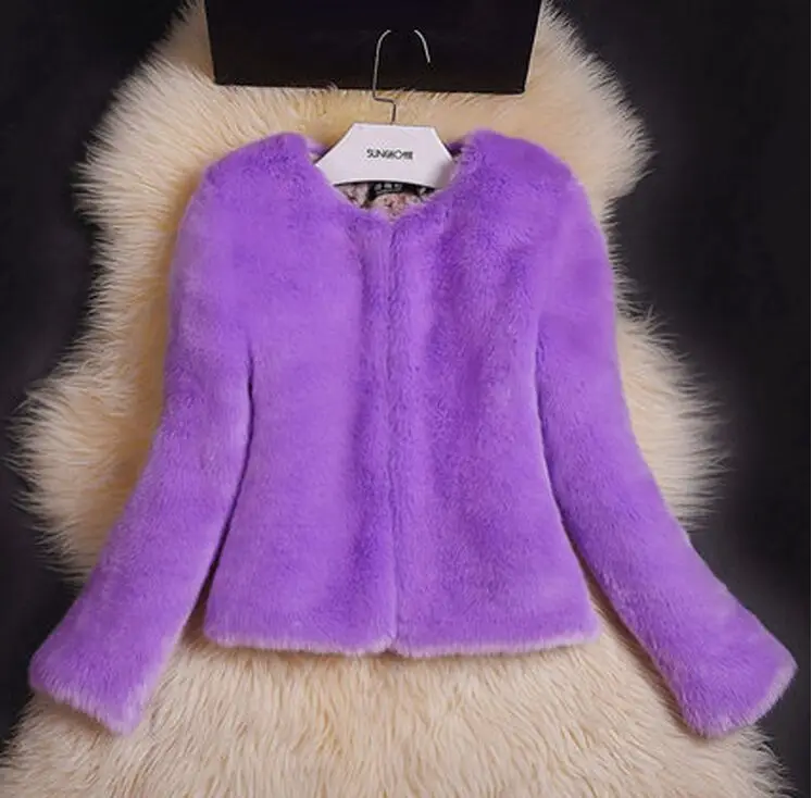 2019 autumn and winter coat Slim round neck imitation rabbit fur female outerwear women coats jackets white | Женская одежда
