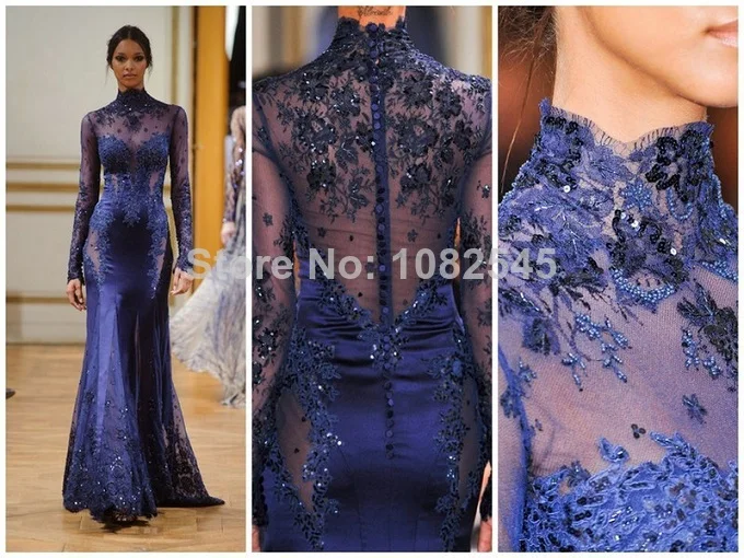 New Arrival High Neck Zuhair Murad Evening gowns 2014 Purple Mermaid Prom Backless | Свадьбы и торжества