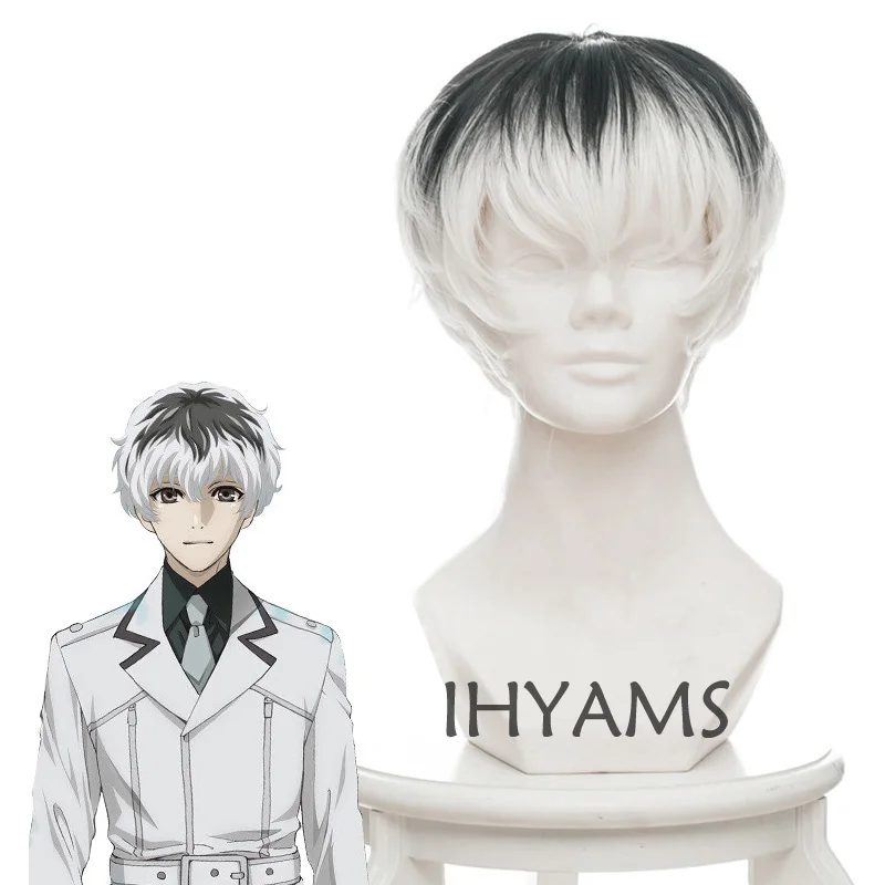 

Аниме Токийский Гуль Re Kaneki Ken Сасаки хайсе черно-белый микс короткие синтетические волосы Косплей Костюм парик + шапочка парик