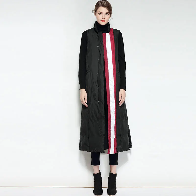 Winter Women New Long Down Jacket Sleeves Detachable Vest Parka Female Fashion High-Quality 90% White Duck Warm Coat LW118 | Женская