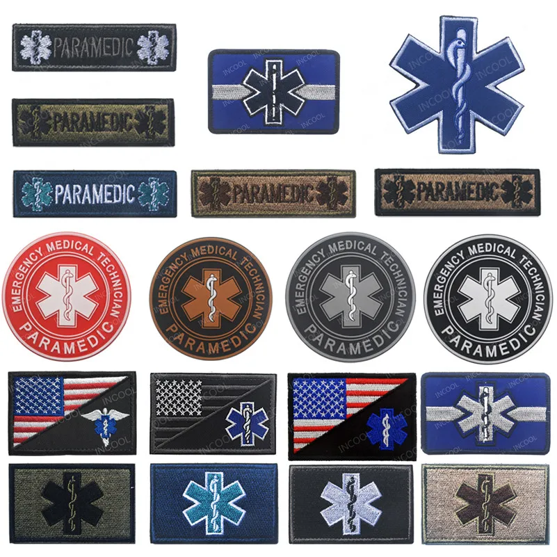 Фото Нашивка с изображением флага США/EMT Star of Life, нашивка фельдшера, медика, медицинская помощь, крест, военные нашивки, эмблема, вышитый значок №1
