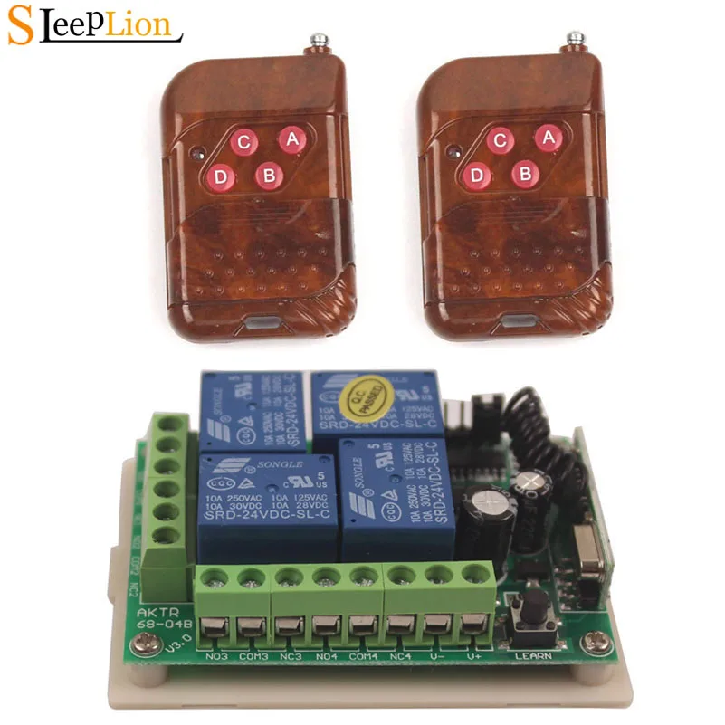 

Sleeplion 24V 4CH Switch Remote Control Universal Remote Relay Switch 24V 4 Channel Relay Transceiver Module Board 315MHz 433MHz