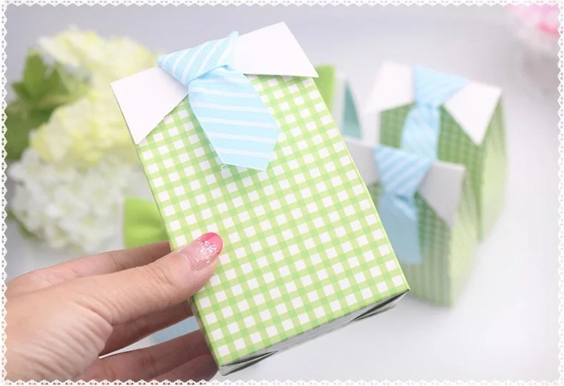 

50 pcs My Little Man Blue Green Bow Tie candy box Birthday party decorations kids gifts Baby Shower Favor Treat Bag Wedding
