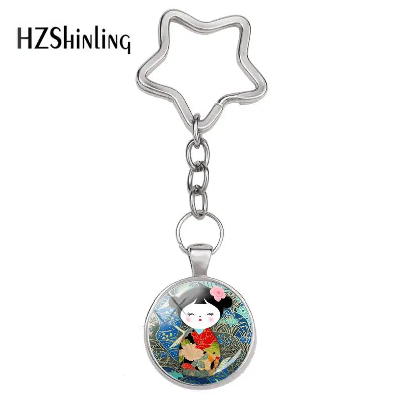 Мода японский Kokeshi брелок в виде звезды кимоно кукла-брелок для ключей стеклянный подвесной брелок ювелирные изделия браслет брелоки для женщин - Цвет: 4