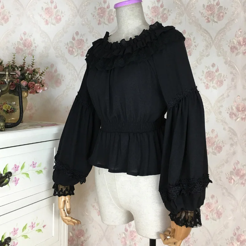 Белая кружевная блузка с круглым вырезом и широкими рукавами фонариками В Стиле