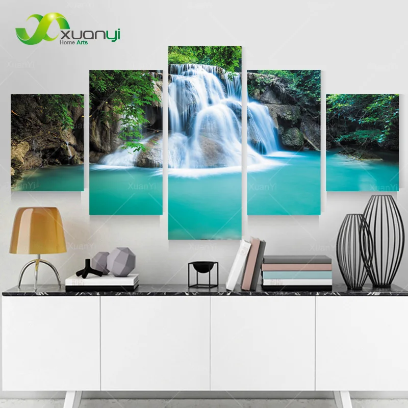 5 панельных настенных картин на холсте Водопад Современный домашний декор