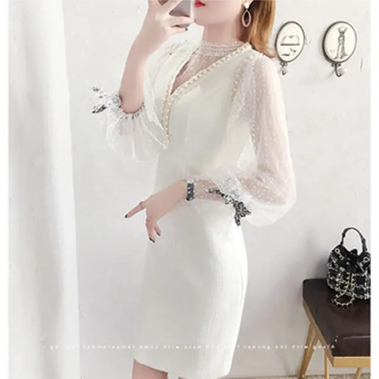 Милая Кружевная рубашка с длинными рукавами блузки 2019 летнее платье в Корейском