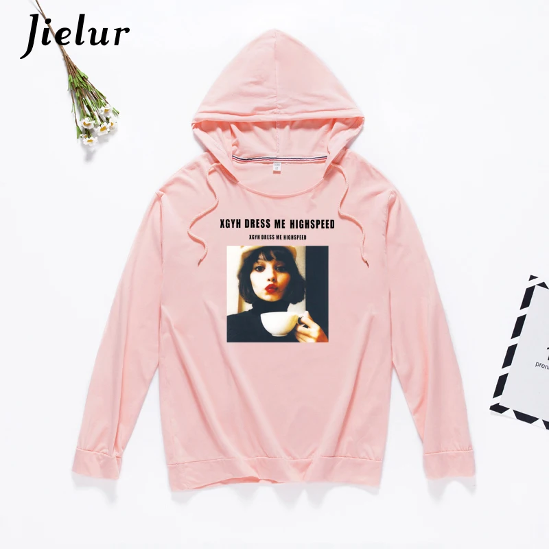 Jielur мода печатных письмо розовый Свитшот женский M-XXL с капюшоном улица Harajuku