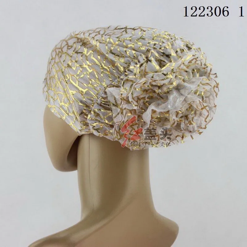 

Golden silk Muslim hijab for women hijabs muslim islamic scarf scarves, flower hat lace turbante wholesale/dropshipping 122304
