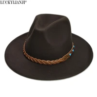 luckylianji retro wool felt kid child solid color panama fedora bowler hat gangster turquoise belt cap size54cmadjust rope