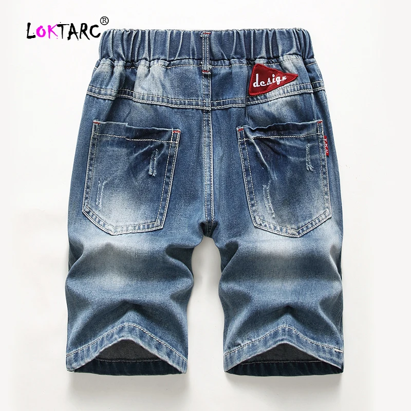 LOKTARC/джинсовые шорты для мальчиков рваные прямые короткие джинсы с эластичной