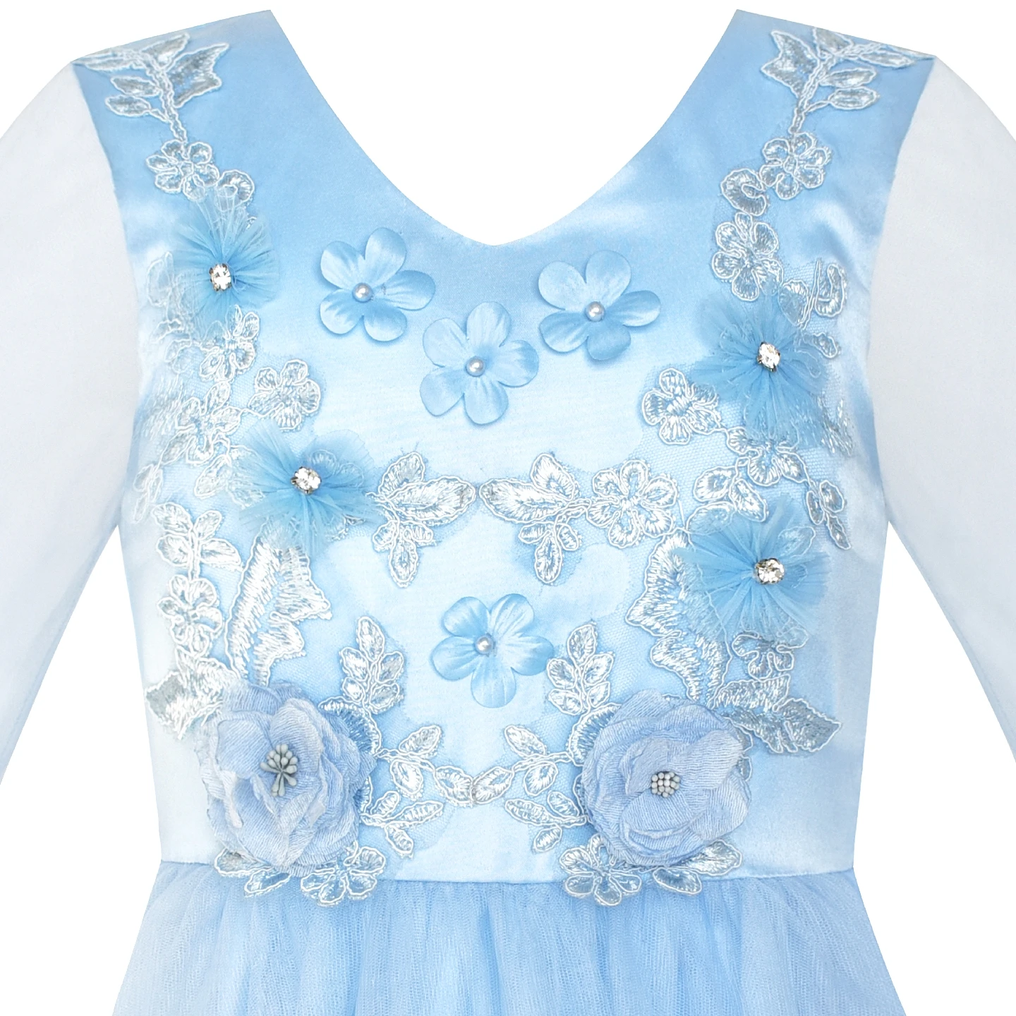 Sunny Fashion платья для девочек Цветок Синий колокол Гильзы Свадьба Подружка невесты