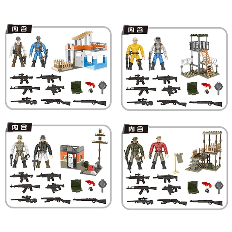 Modern military game PUBG War camp observation tower scenes action figures building block army mega bricks weapon toys for gifts | Игрушки и