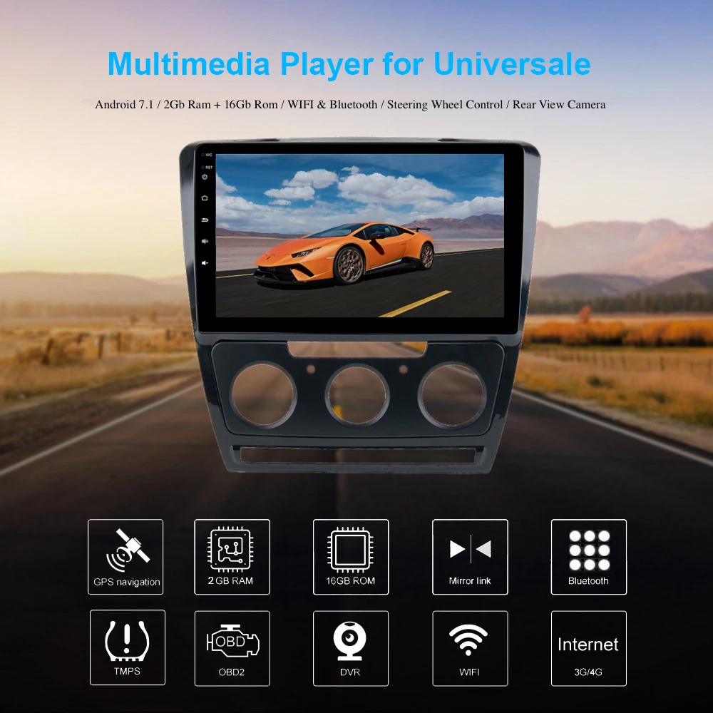 Автомагнитола с GPS для Skoda Octavia радио 2007 2008 2009 2010 2011 2012 2014 Android Wi Fi RDS USB навигация HDMI