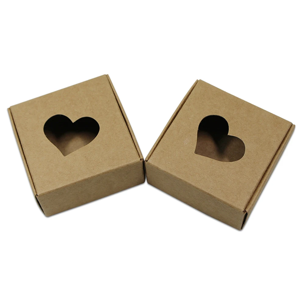 

50Pcs Brown White Black Square Kraft Paper Gift Boxes Packaging Hollow Out Cardboard Carton For Wedding Party Cookies Candy