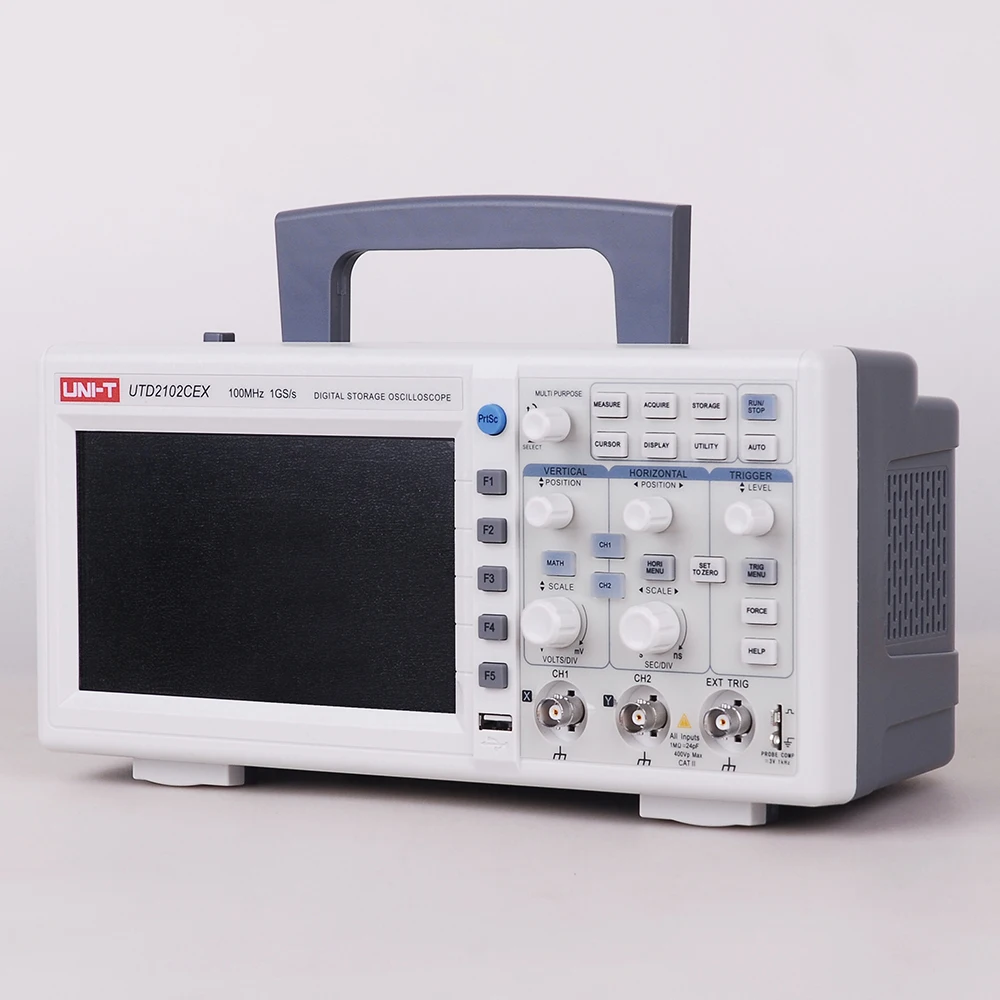 UNI T UTD2102CEX 100MHZ цифровой осциллограф с 7 дюймовым ЖК дисплеем 1GS/S 2